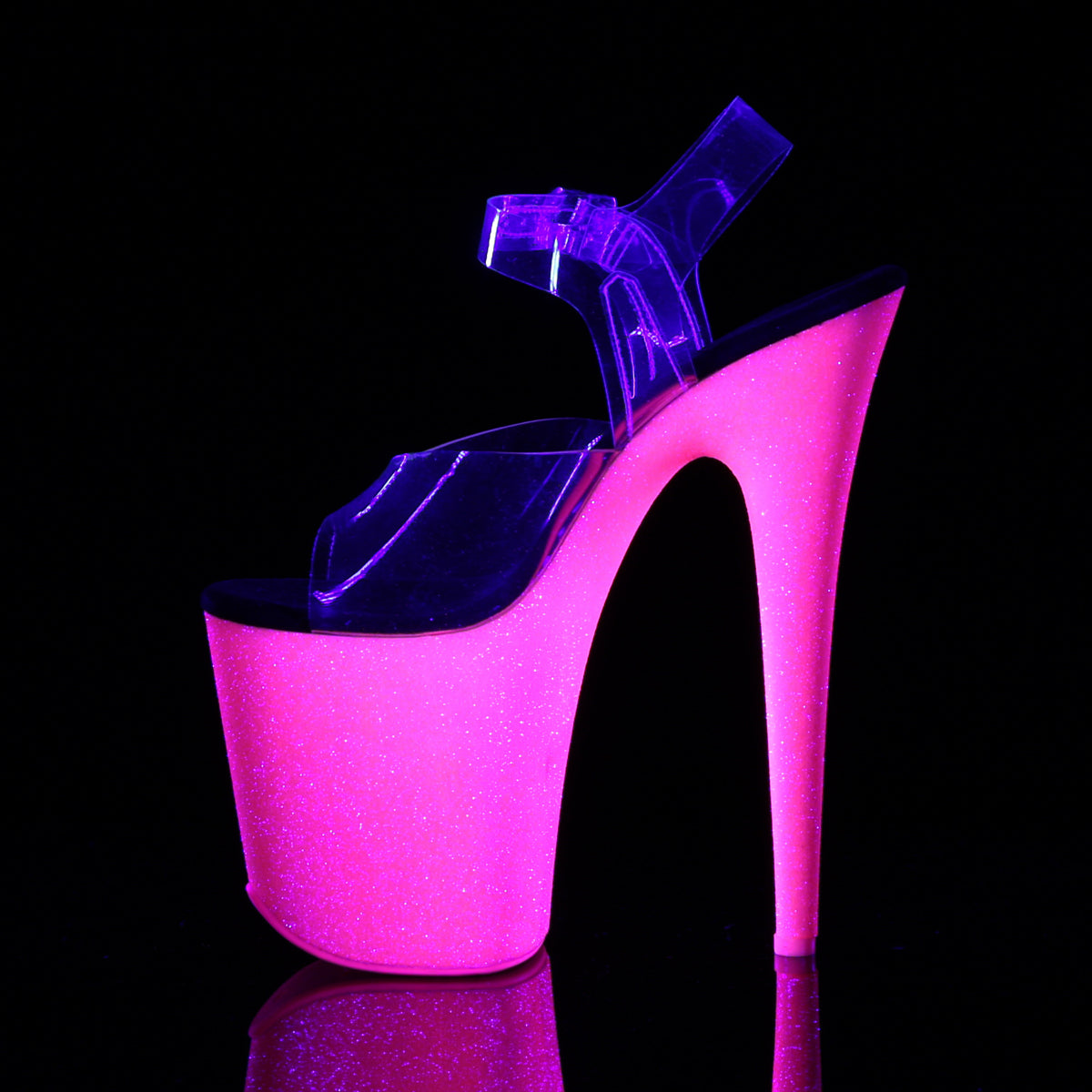 Pleaser Women's Platform Shoes FLAMINGO-808UVG Clr/Neon H. Pink Glitter