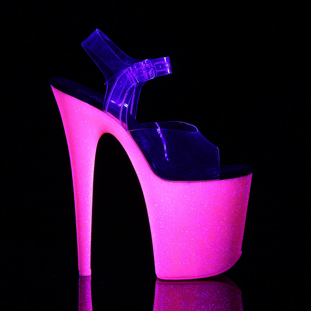 Pleaser Women's Platform Shoes FLAMINGO-808UVG Clr/Neon H. Pink Glitter