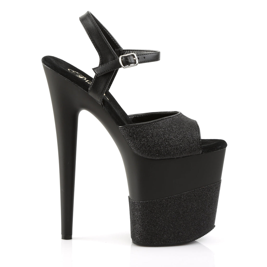Pleaser Womens Sandals FLAMINGO-809-2G Blk Glitter/Blk-Glitter