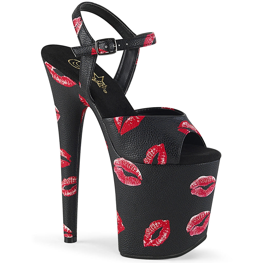 Pleaser Womens Sandals FLAMINGO-809KISSES Blk Faux Leather/Blk Faux Leather