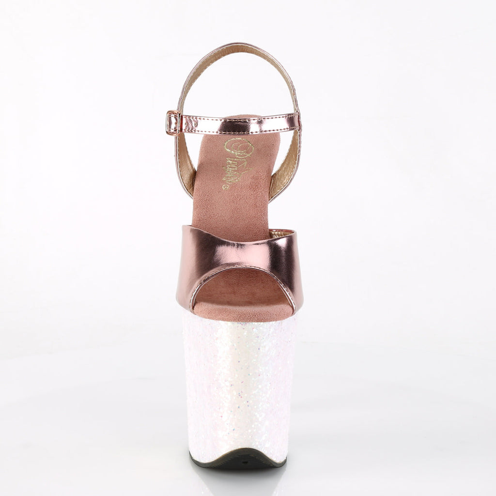 Pleaser Womens Sandals FLAMINGO-809LG Rose Gold Metallic Pu/Opal Multi Glitter