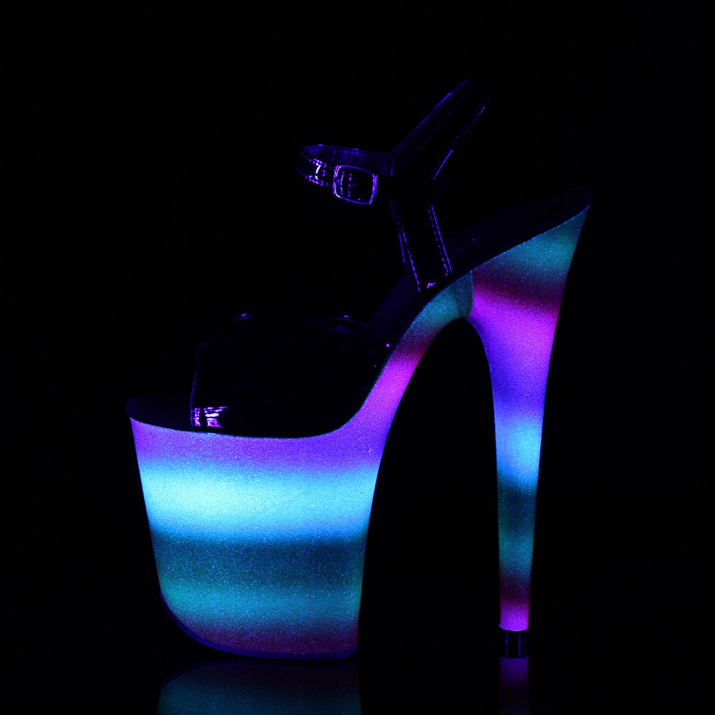 Pleaser Womens Sandals FLAMINGO-809WR Blk Pat/Rainbow Glitter