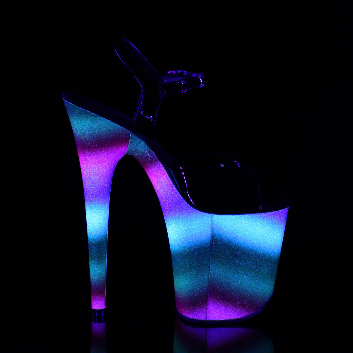 Pleaser Womens Sandals FLAMINGO-809WR Blk Pat/Rainbow Glitter