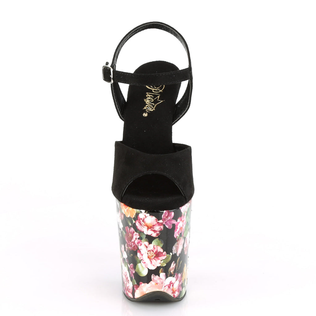 Pleaser Womens Sandals FLAMINGO-809WR Blk Faux Suede/Flower Print Wrapped