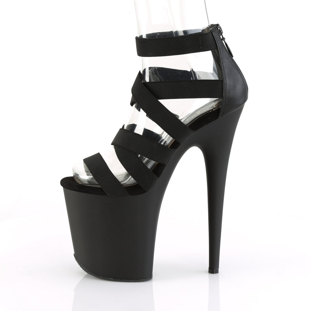 Pleaser Womens Sandals FLAMINGO-859 Blk Elastic Band-Faux Leather/Blk Matte