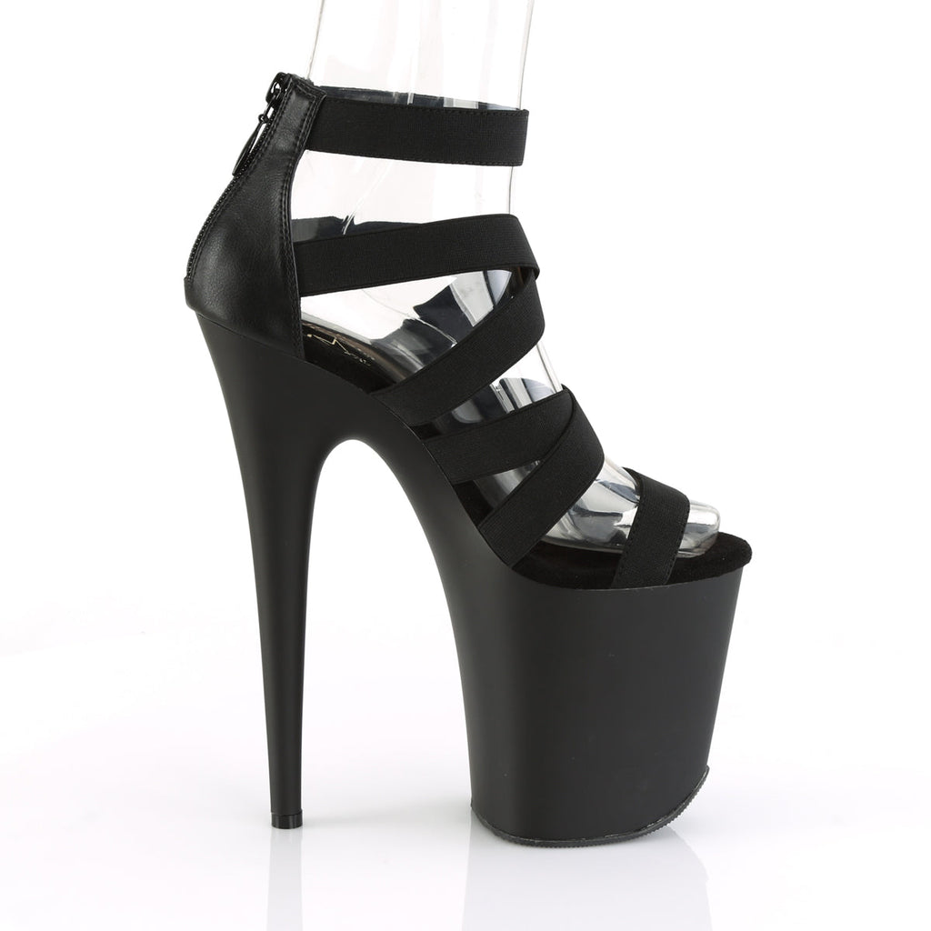 Pleaser Womens Sandals FLAMINGO-859 Blk Elastic Band-Faux Leather/Blk Matte