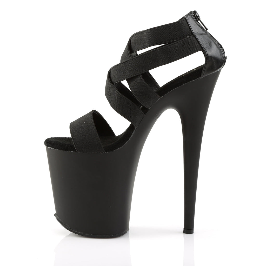 Pleaser Womens Sandals FLAMINGO-869 Blk Elastic Band-Faux Leather/Blk Matte