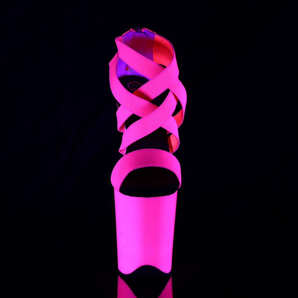 Pleaser Womens Sandals FLAMINGO-869UV Neon H. Pink Elastic Band-Pat/Neon H. Pink