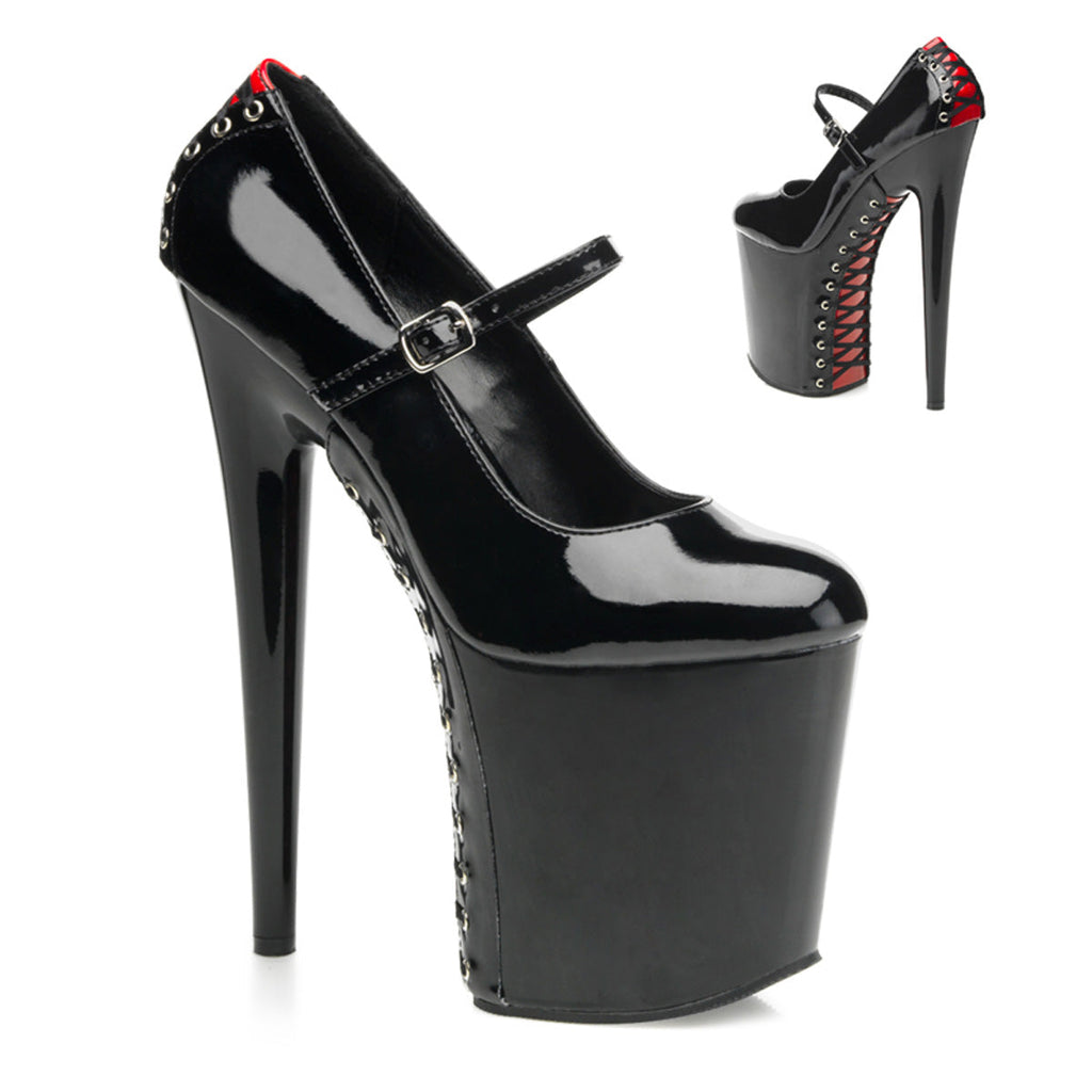 Pleaser Womens Sandals FLAMINGO-887FH Blk-Red Pat/Blk