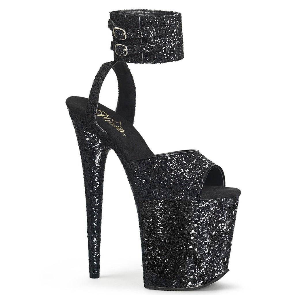 Pleaser Womens Sandals FLAMINGO-891LG Blk Glitter/Blk Glitter
