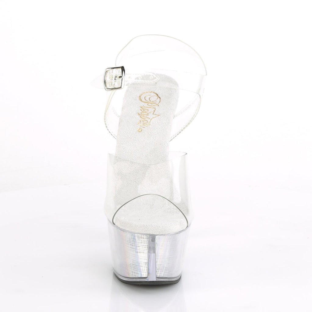 Pleaser Womens Sandals FLASHDANCE-608CH Clr/Slv Hologram