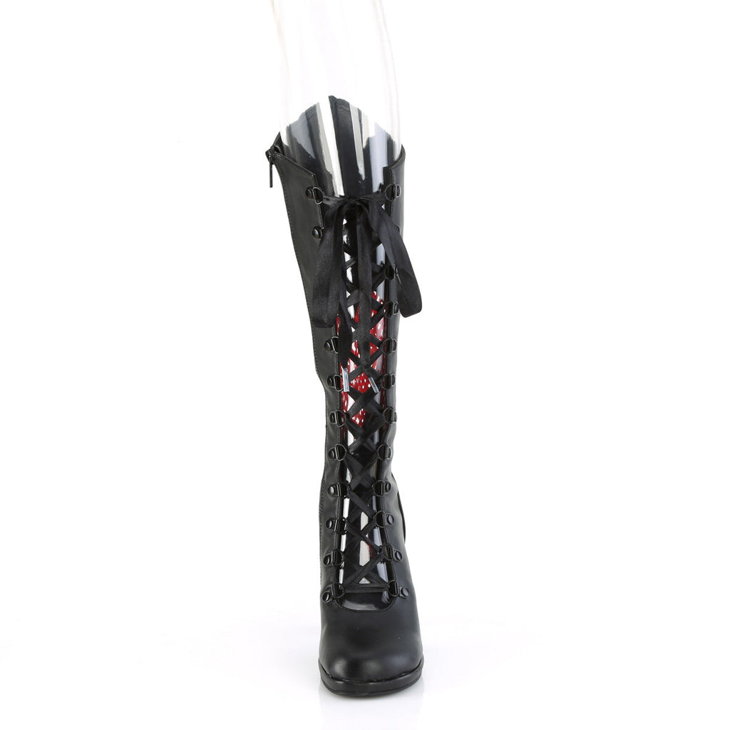 DemoniaCult  Boots GLAM-243 Blk Vegan Leather- Red Satin