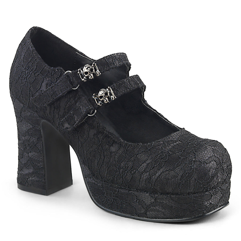 DemoniaCult Womens Pumps GOTHIKA-09 Blk Satin-Lace