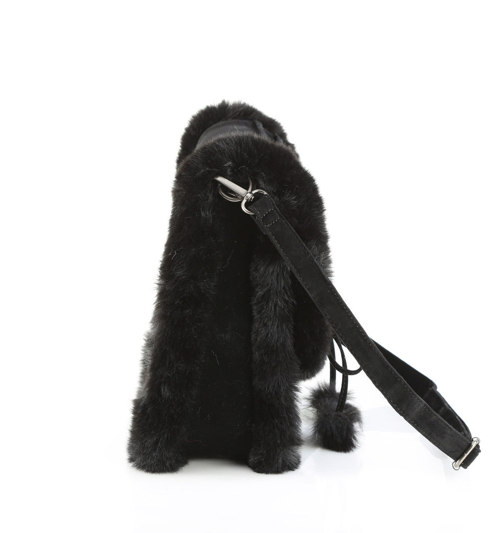 DemoniaCult Women's Handbags HB-663 BLK FAUX SUEDE-FAUX FUR