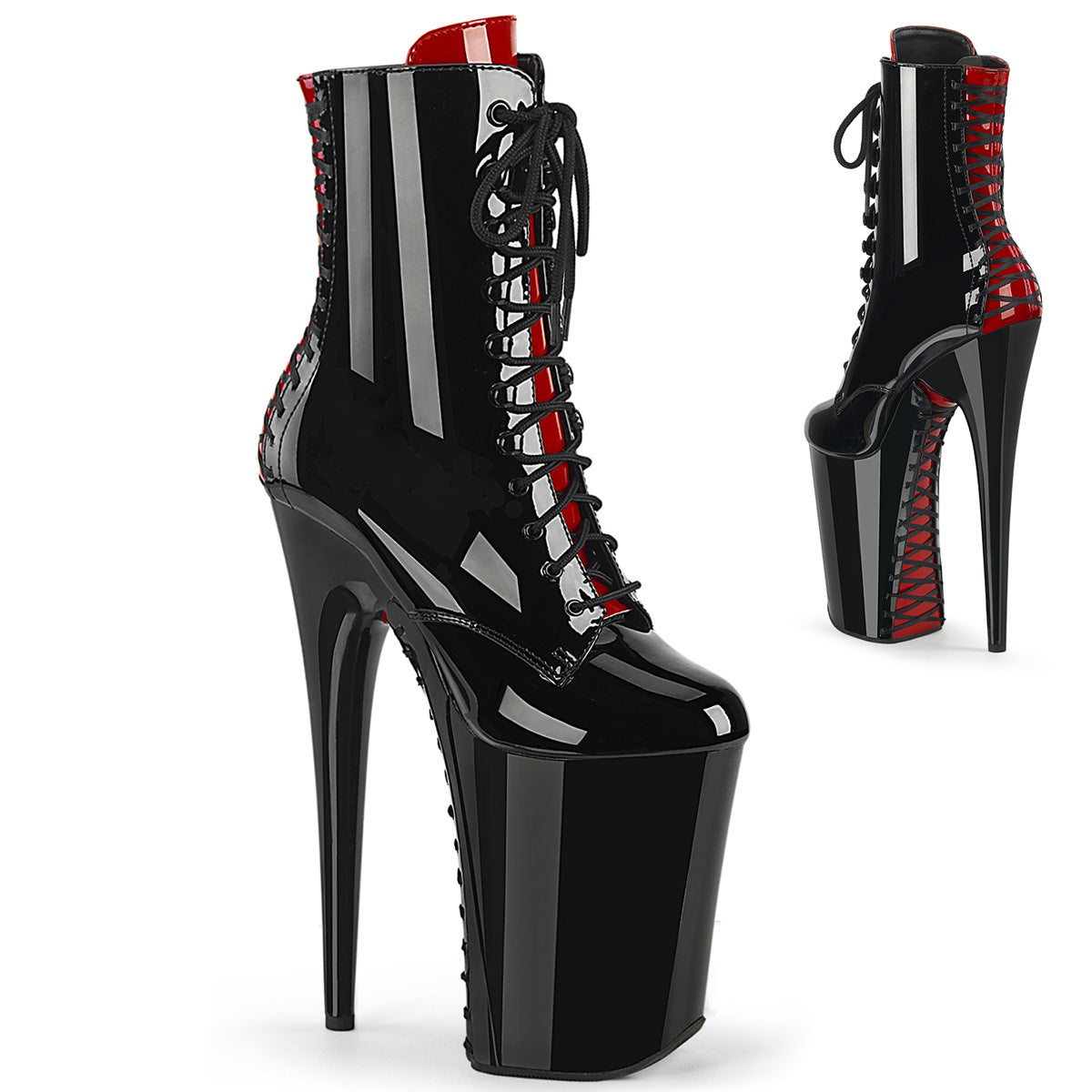 Pleaser Women's Platform Shoes INFINITY-1020FH Blk-Red Pat/Blk-Red