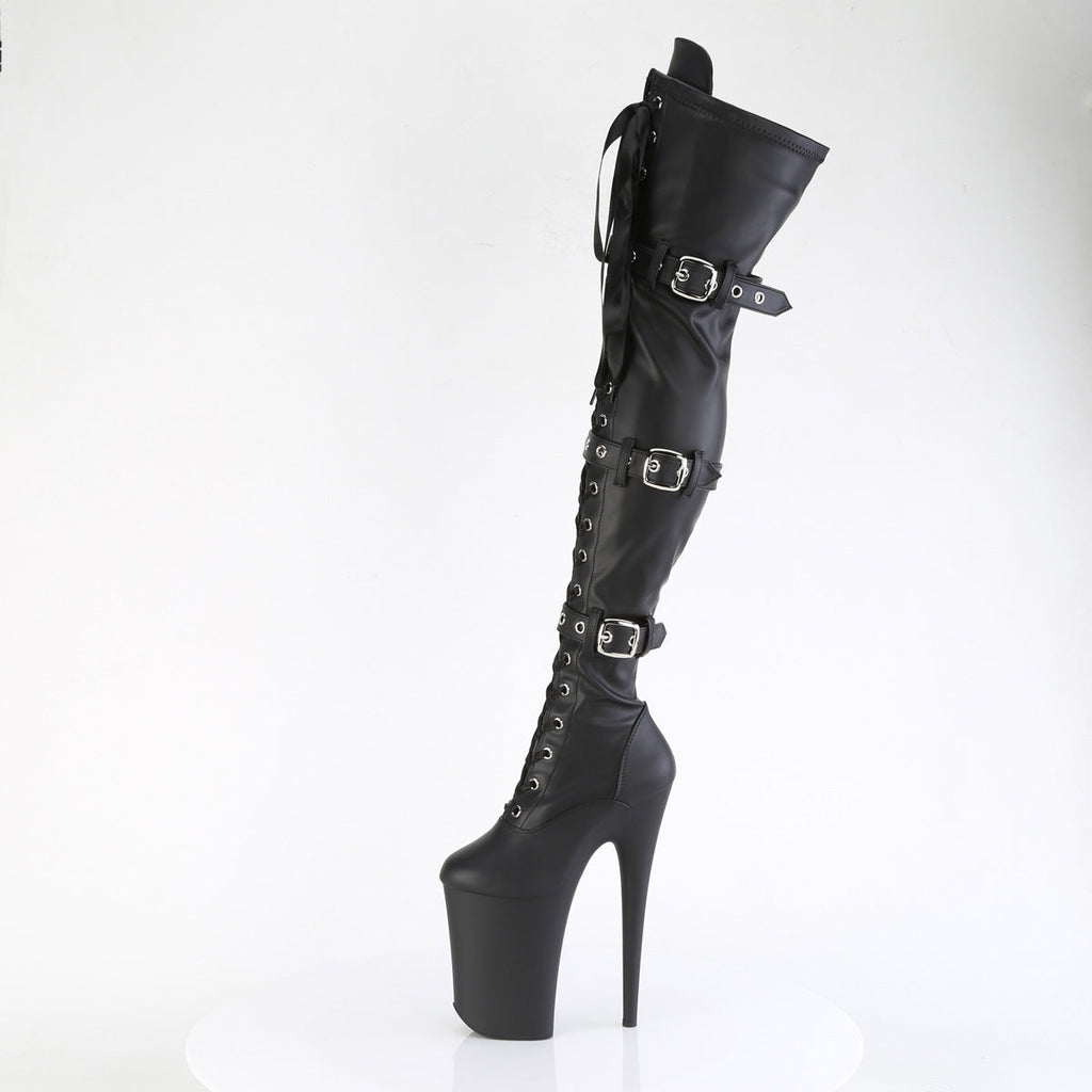 Pleaser Women's Platform Shoes INFINITY-3028 Blk Str Faux Le/Blk Matte