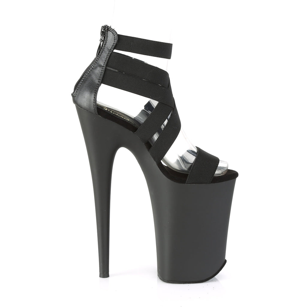 Pleaser Womens Sandals INFINITY-969 Blk Elastic Band-Faux Leather/Blk Matter