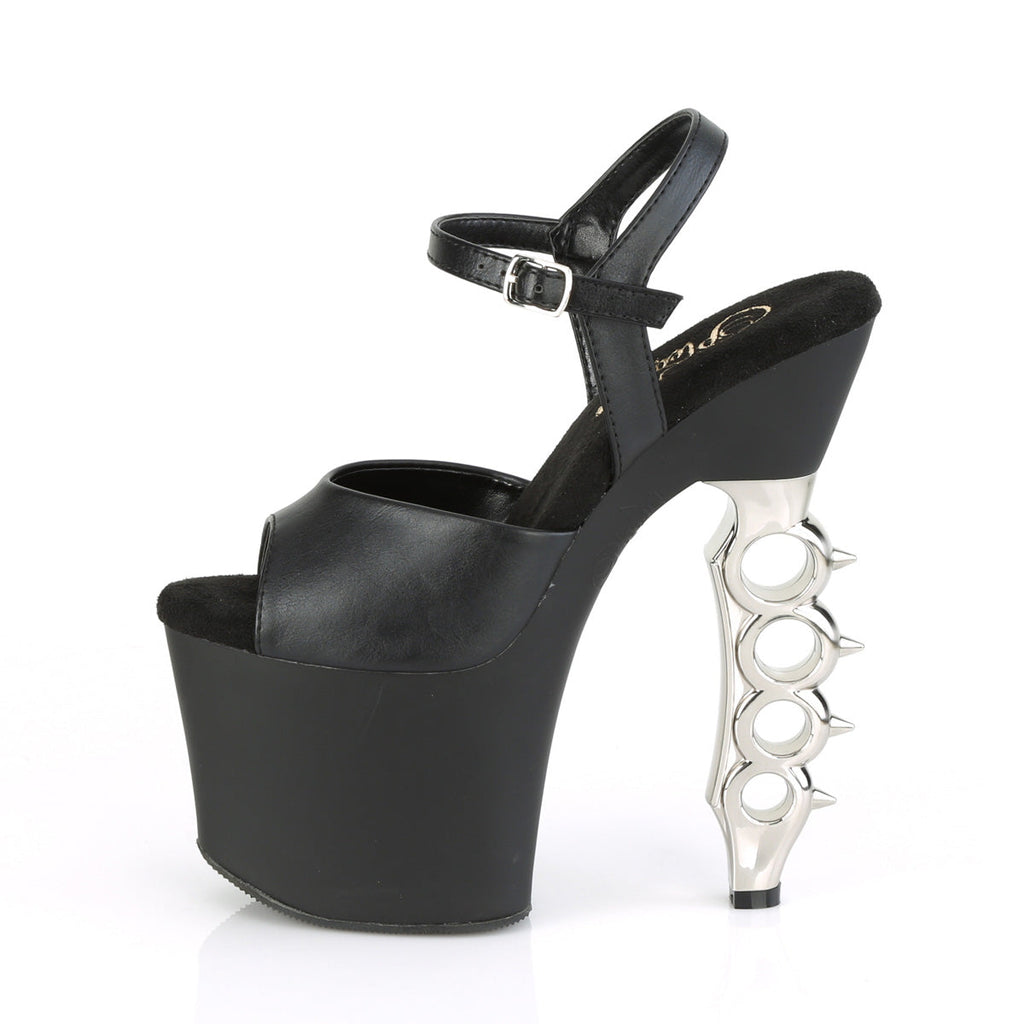 Pleaser Womens Sandals IRONGRIP-709 Blk F.Leather/Blk Matte-Slv Brushed