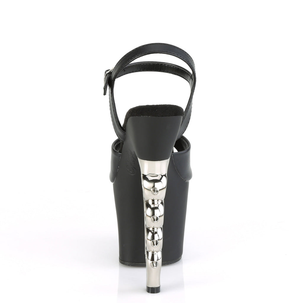Pleaser Womens Sandals IRONGRIP-709 Blk F.Leather/Blk Matte-Slv Brushed