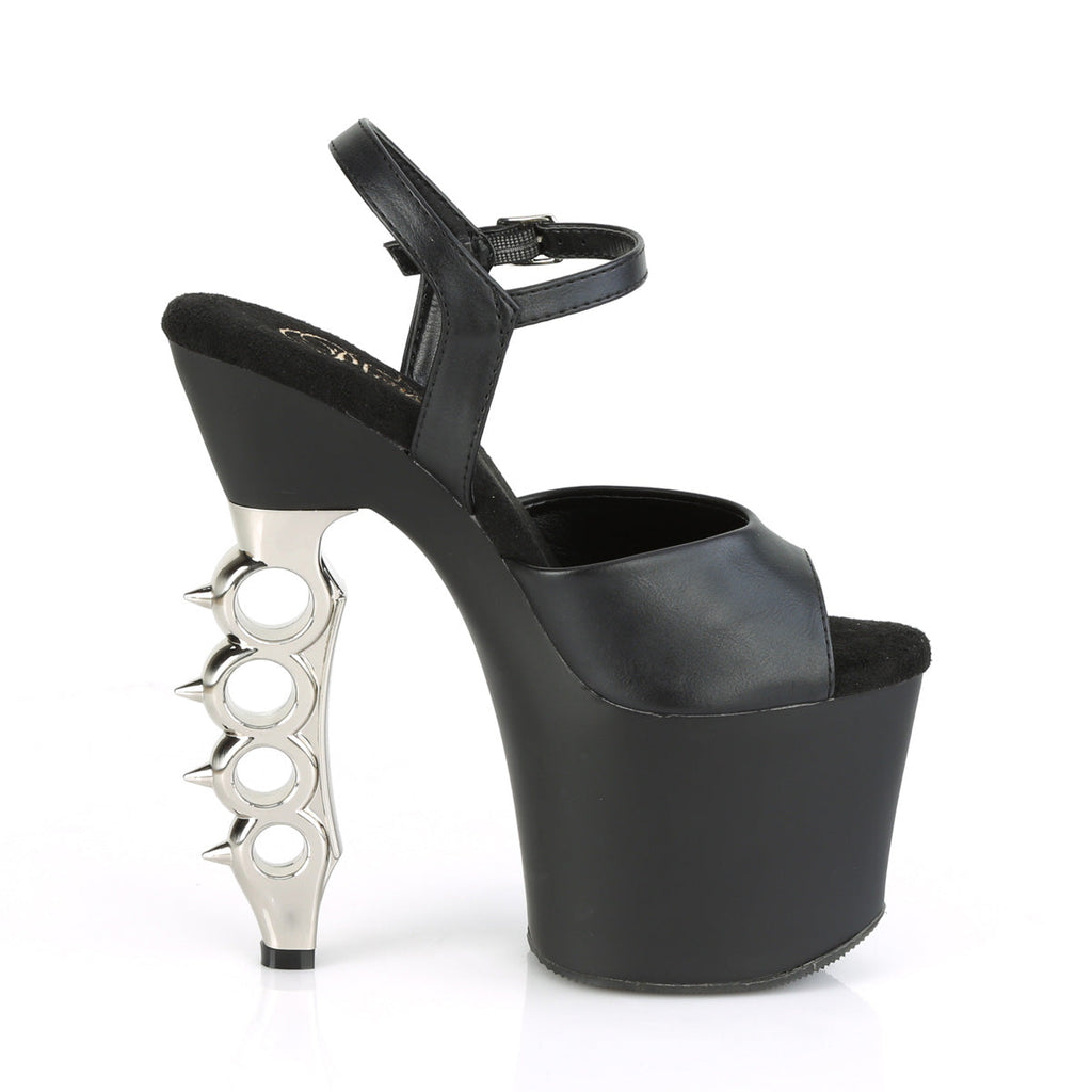 Pleaser Womens Sandals IRONGRIP-709 Blk F.Leather/Blk Matte-Slv Brushed