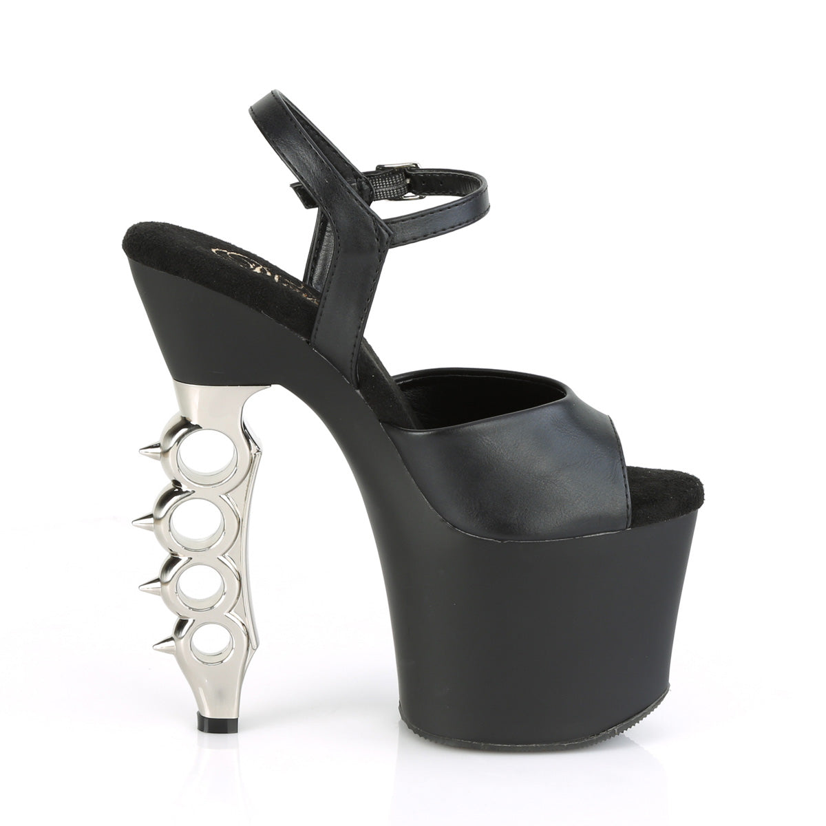 Pleaser Womens Sandals IRONGRIP-709 Blk F.Leather/Blk Matte-Slv Brushed