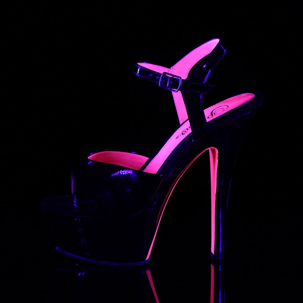 Pleaser Womens Sandals KISS-209TT Blk Pat/Blk-Neon H. Pink