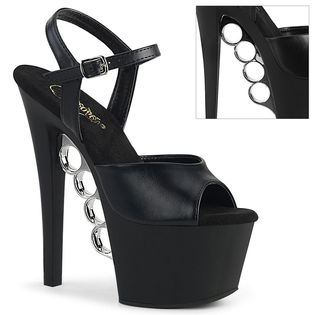 Pleaser Womens Sandals KNUCKS-709 Blk Faux Leather/Blk Matte