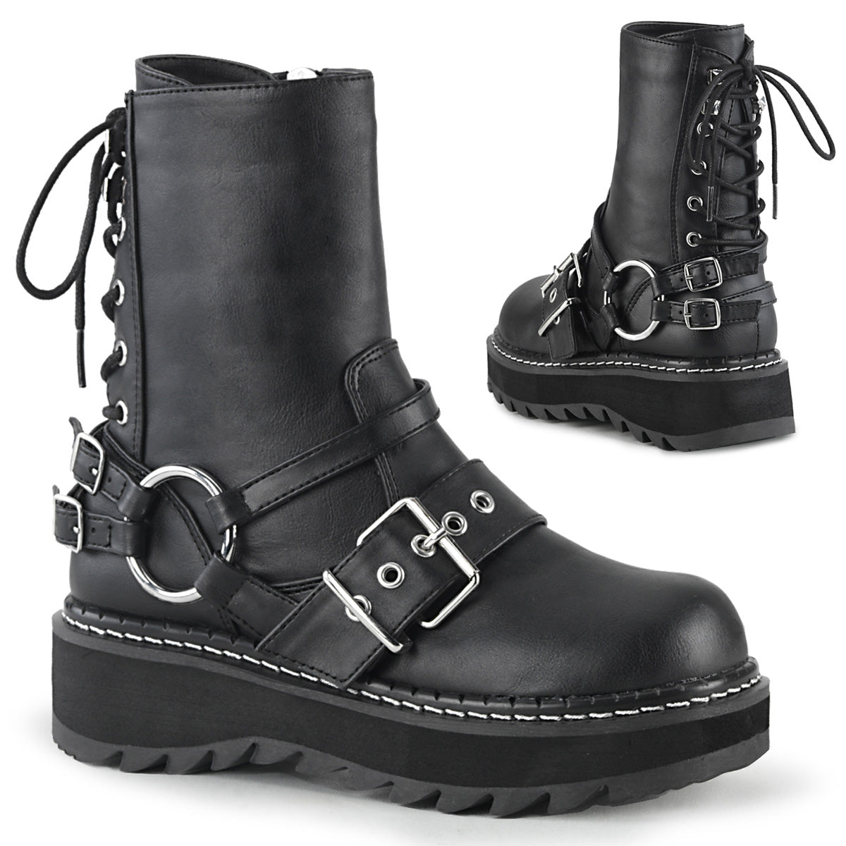 DemoniaCult Womens Boots LILITH-210 Blk Vegan Leather