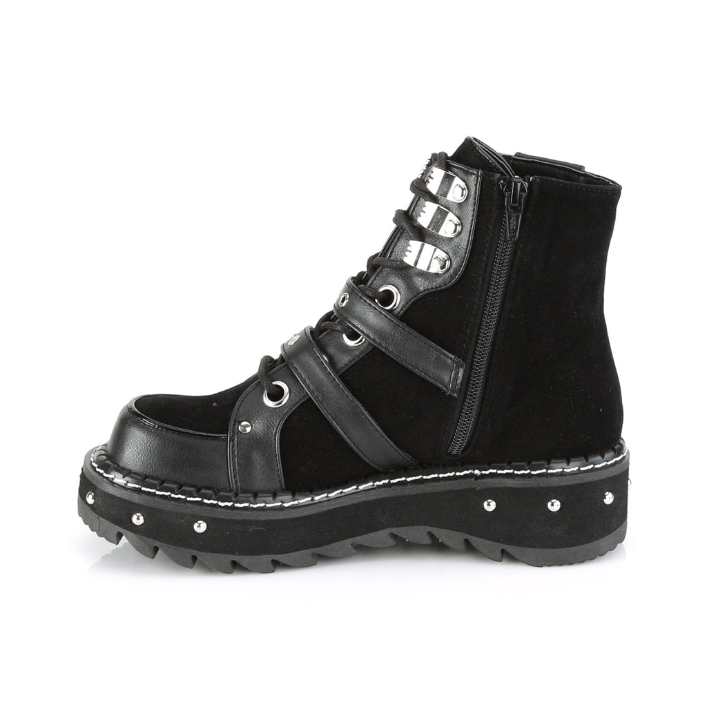 DemoniaCult Womens Ankle Boots LILITH-278 Blk Vegan Leather-Vegan Suede