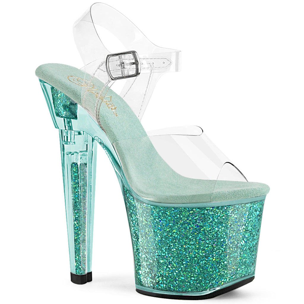Pleaser   LOVESICK-708SG Clr/Aqua multi Iridescent Glitters