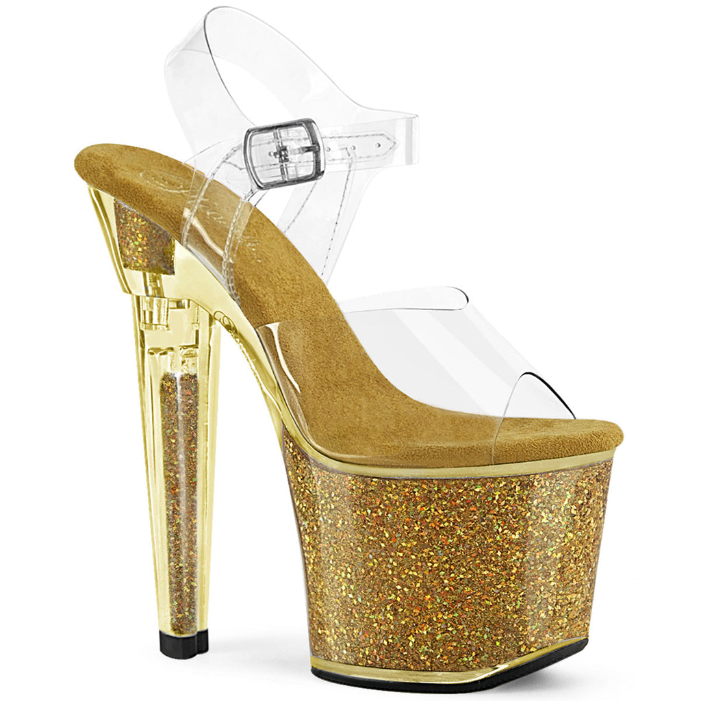 Pleaser   LOVESICK-708SG Clr/Gold Multi Iridescent Glitters