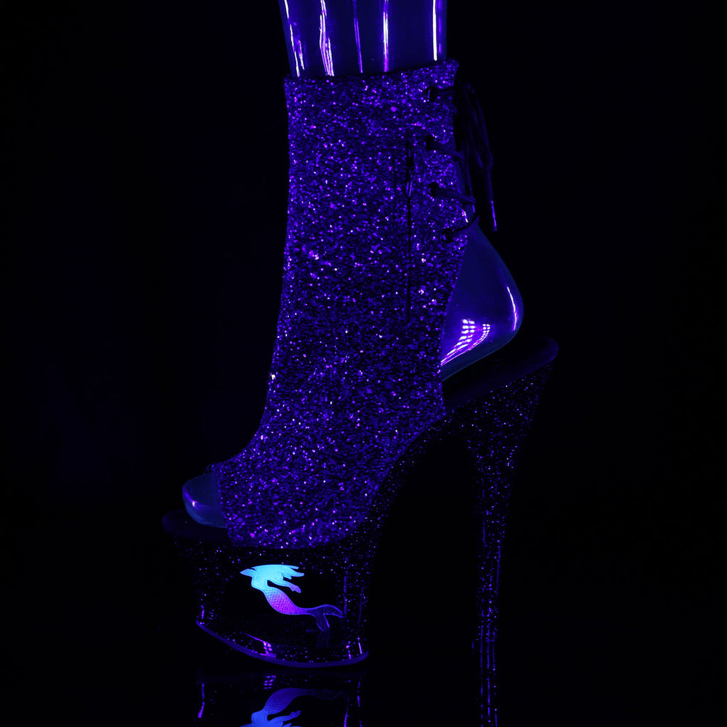 Pleaser Womens Ankle Boots MOON-1018MER Purple-Blk Ombre Glitter/Blk