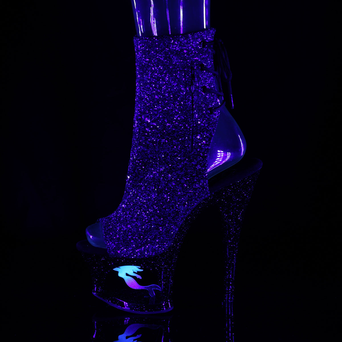 Pleaser Womens Ankle Boots MOON-1018MER Purple-Blk Ombre Glitter/Blk