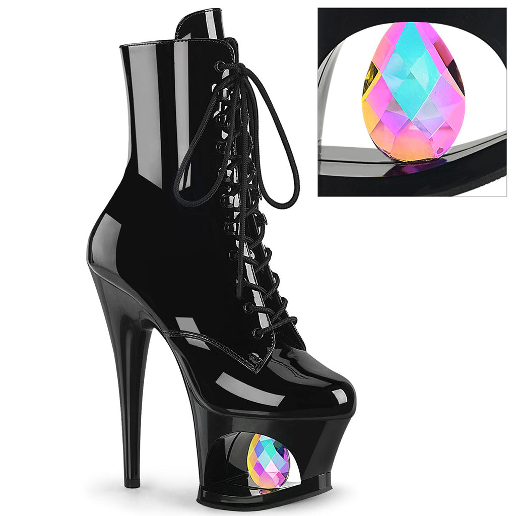 Pleaser Women's Platform Shoes MOON-1020DIA Blk Pat/Blk