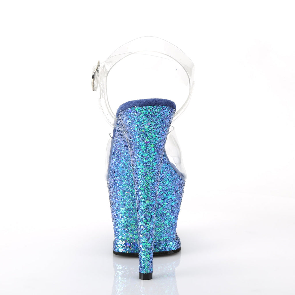 Pleaser Womens Sandals MOON-708LG Clr/Blue Multi Glitter