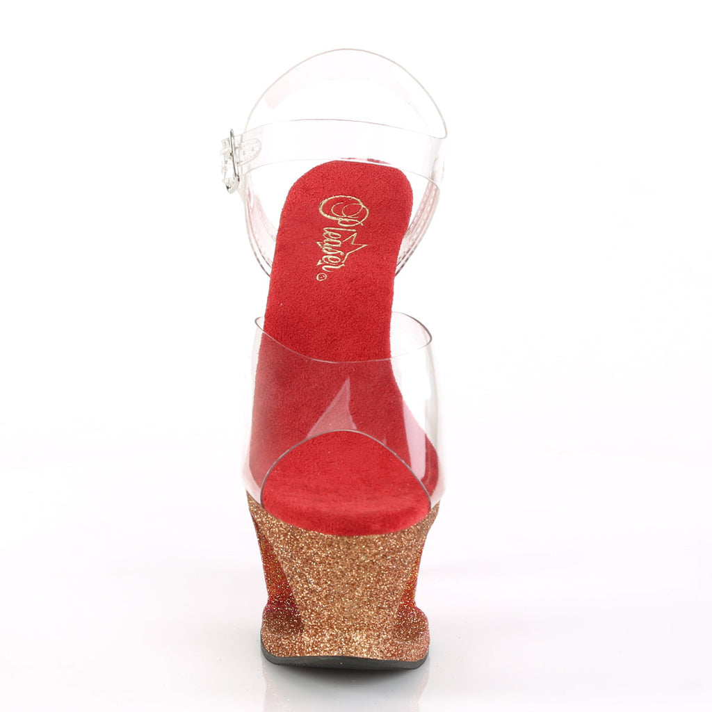 Pleaser Womens Sandals MOON-708OMBRE Clr/Rose Gold-Red Ombre