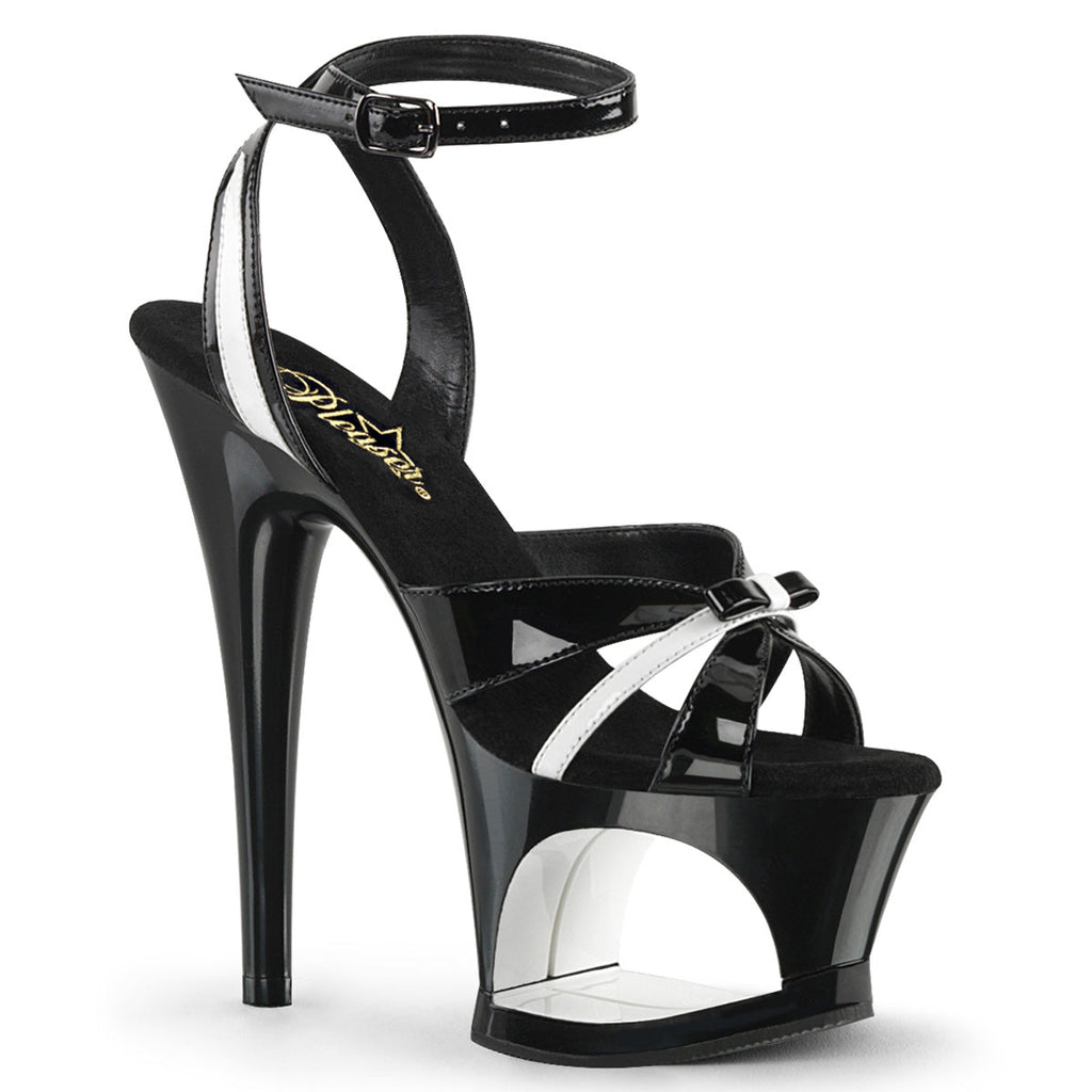 Pleaser Womens Sandals MOON-728 Blk-Wht Pat/Blk
