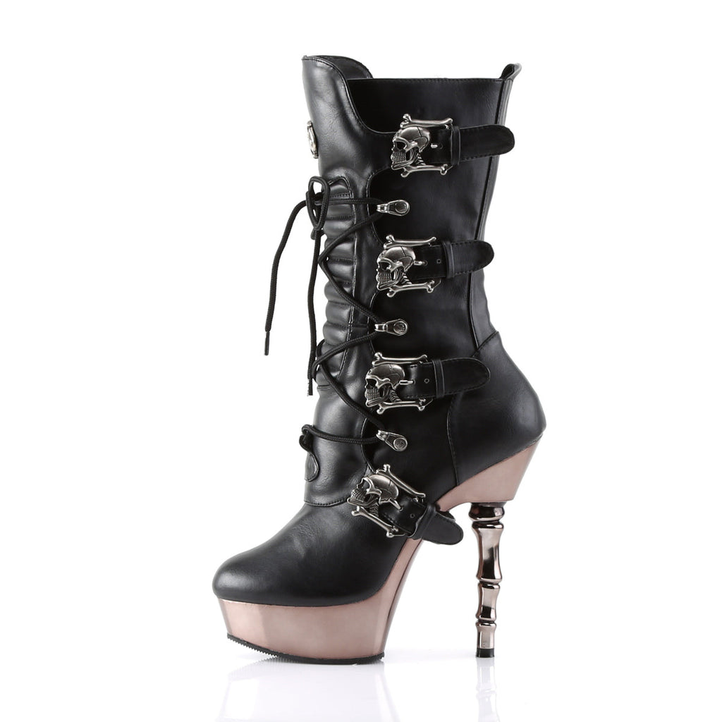 DemoniaCult Womens Boots MUERTO-1026 Blk Vegan Leather/Pewter Chrome