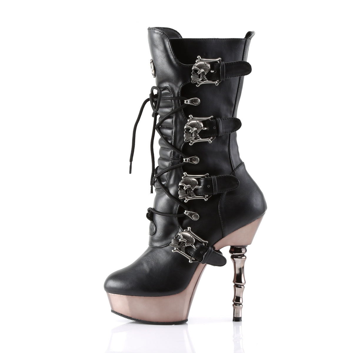 DemoniaCult Womens Boots MUERTO-1026 Blk Vegan Leather/Pewter Chrome