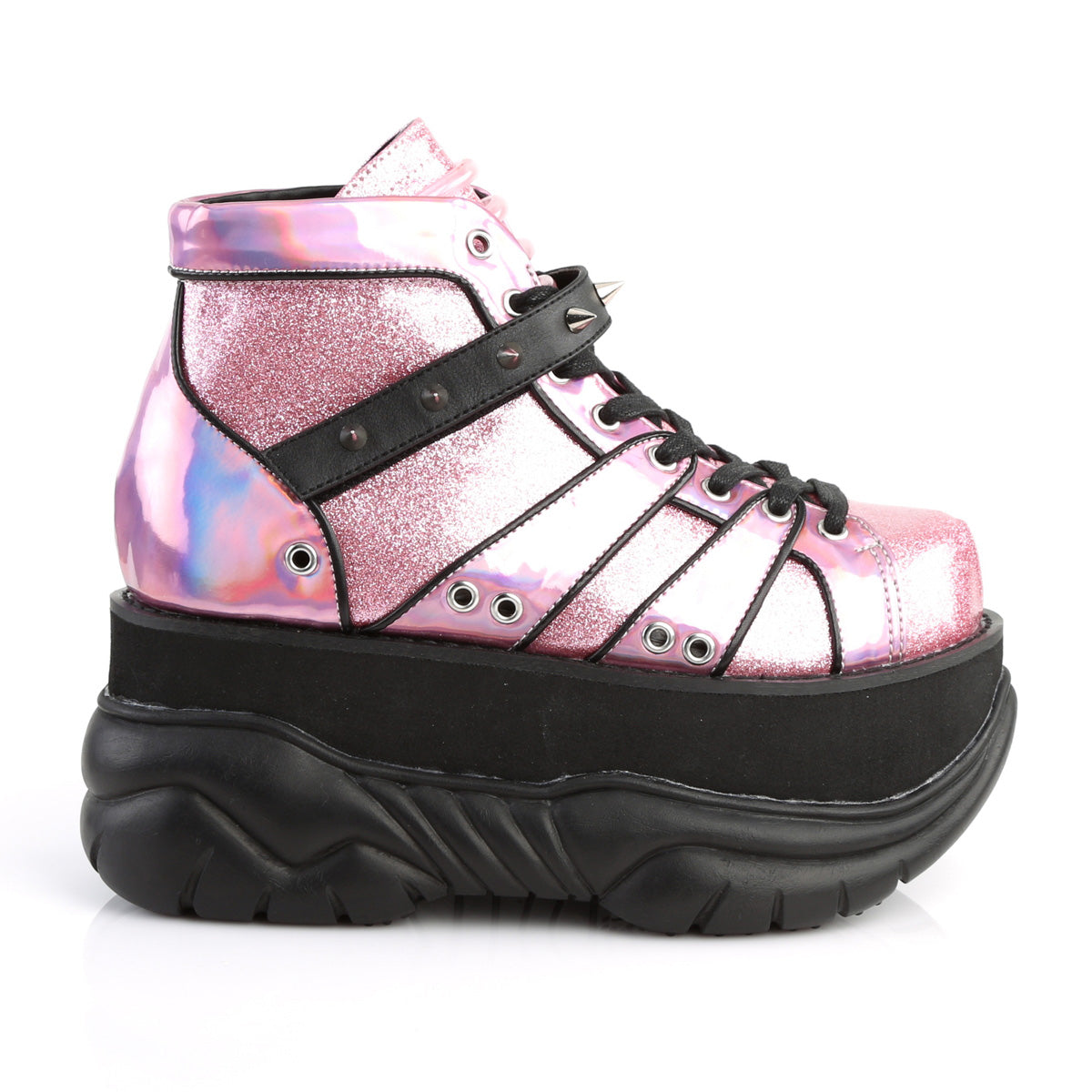 DemoniaCult Mens Boots NEPTUNE-100 Pink Glitter-Silver/Vegan Leather