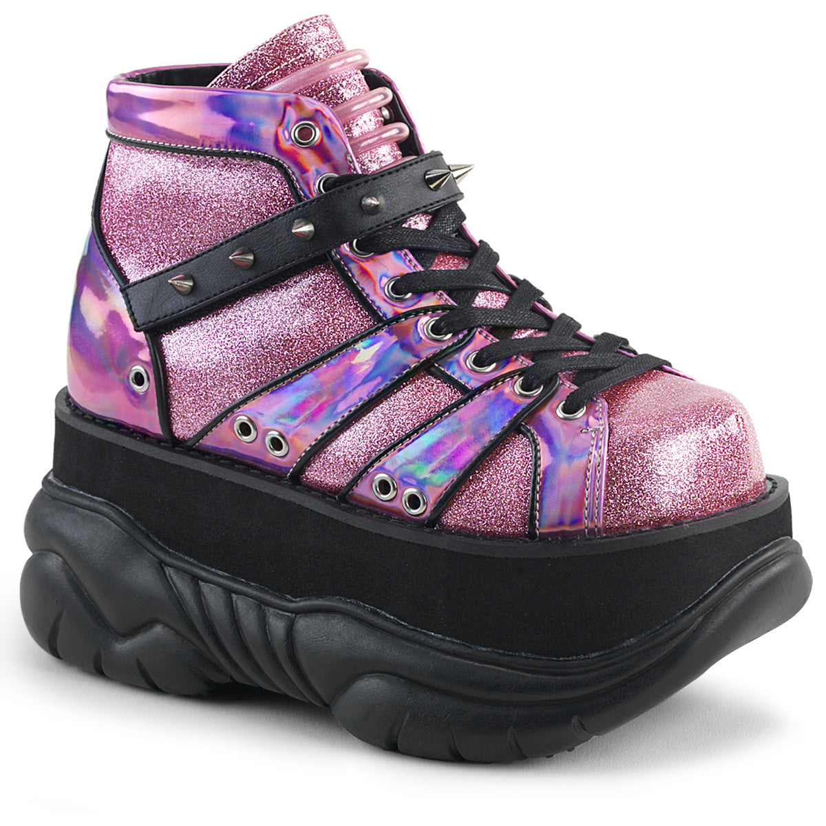 DemoniaCult Mens Boots NEPTUNE-100 Pink Glitter-Silver/Vegan Leather
