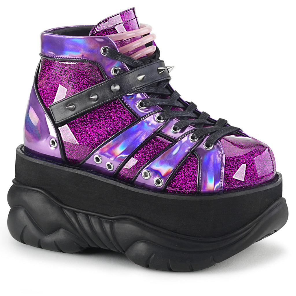 DemoniaCult Mens Boots NEPTUNE-100 Purple Glitter-Hologram