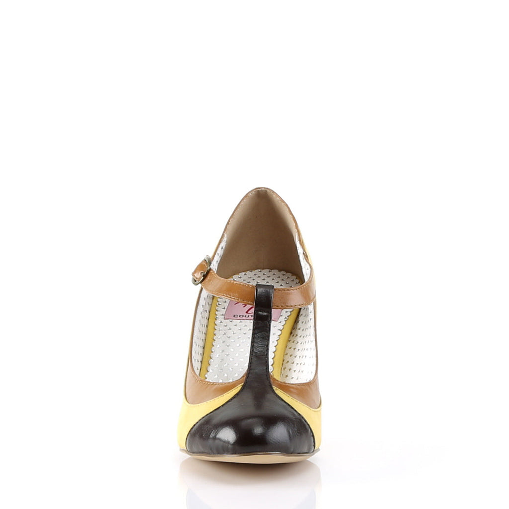 Pin Up Couture Womens Pumps PEACH-03 Yellow Multi Faux Leather