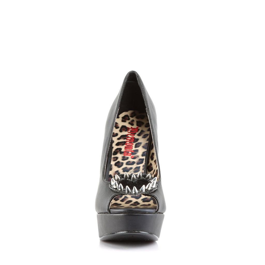 DemoniaCult Womens Pumps PIXIE-17 Blk Vegan Leather -Pony Faux Fur