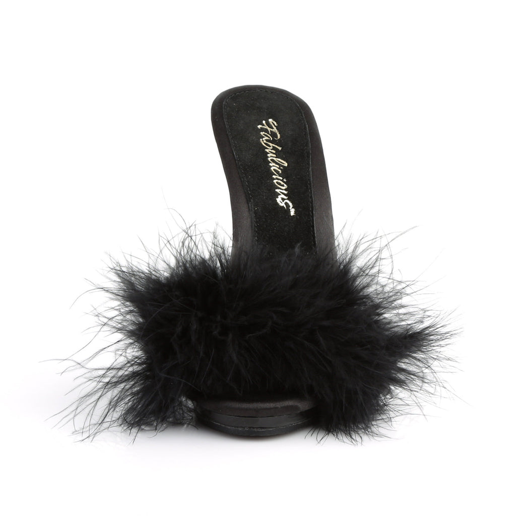Fabulicious Womens Sandals POISE-501F Blk Satin-Marabou Fur/Blk