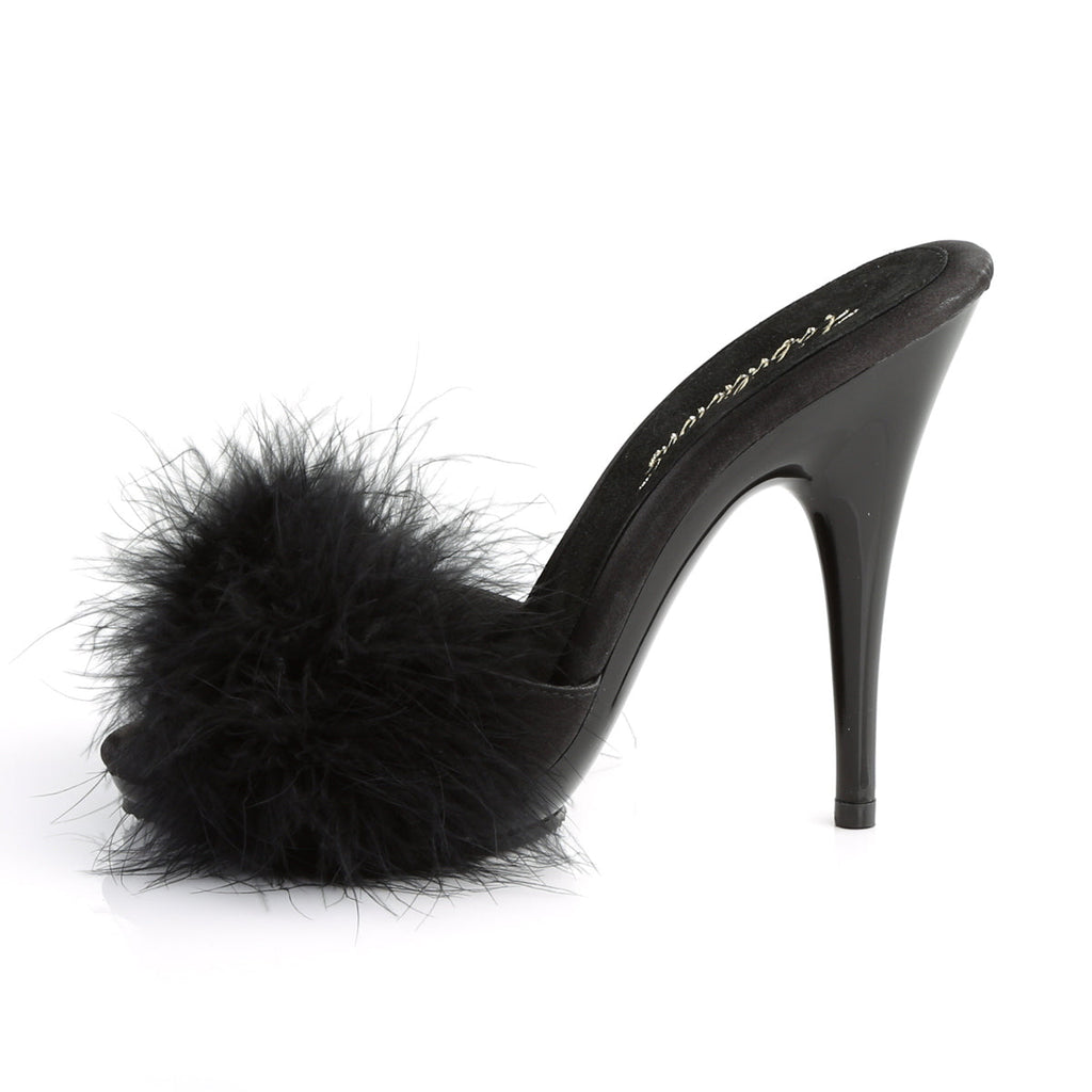 Fabulicious Womens Sandals POISE-501F Blk Satin-Marabou Fur/Blk