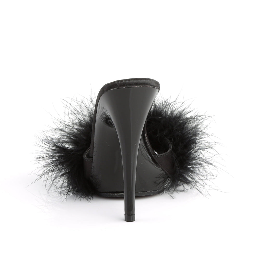 Fabulicious Womens Sandals POISE-501F Blk Satin-Marabou Fur/Blk