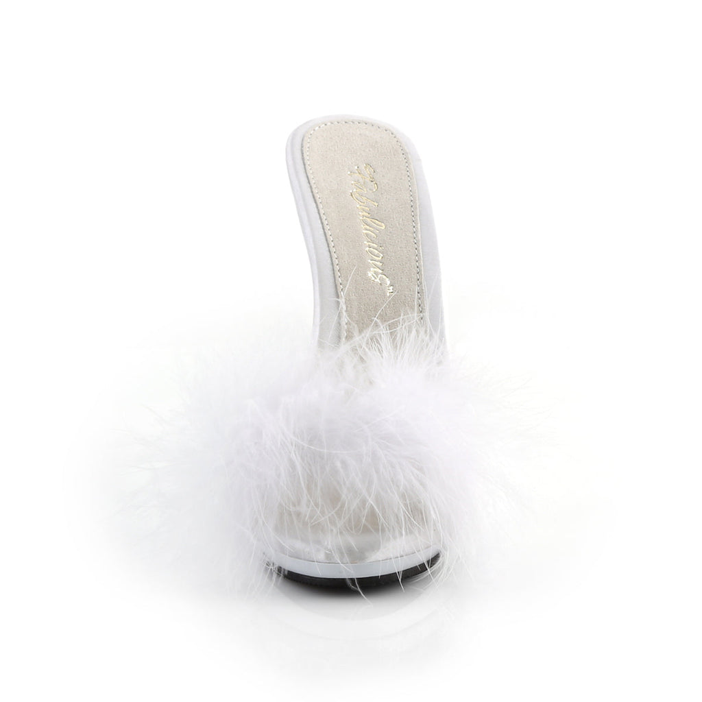 Fabulicious Womens Sandals POISE-501F Wht Satin-Marabou Fur/Wht