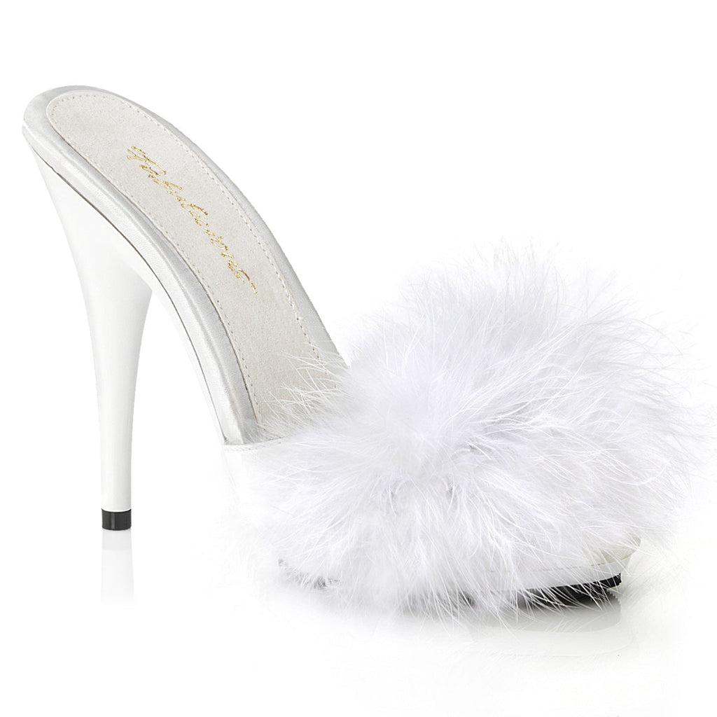 Fabulicious Womens Sandals POISE-501F Wht Satin-Marabou Fur/Wht