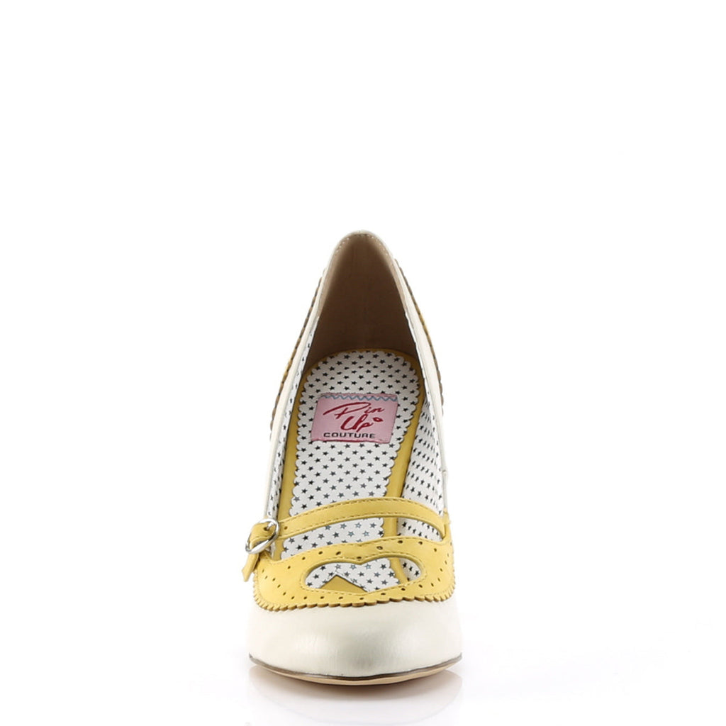 Pin Up Couture Womens Pumps POPPY-18 Yellow-Cream Faux Leather